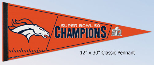 Denver Broncos Pennant 12x30 Super Bowl 50 Champion Logo Design