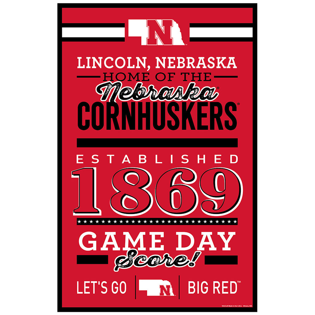 Nebraska Cornhuskers Sign 11x17 Wood Established Design