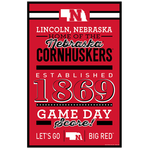 Nebraska Cornhuskers Sign 11x17 Wood Established Design