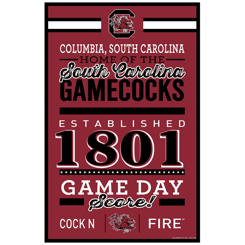 South Carolina Gamecocks Sign 11x17 Wood Established Design