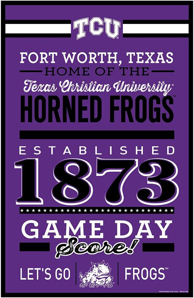 Texas Christian Horned Frogs Sign 11x17 Wood Established