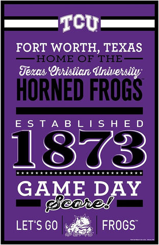 Texas Christian Horned Frogs Sign 11x17 Wood Established