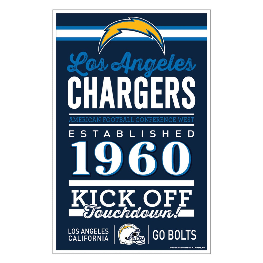 Los Angeles Chargers Sign 11x17 Wood Established Design