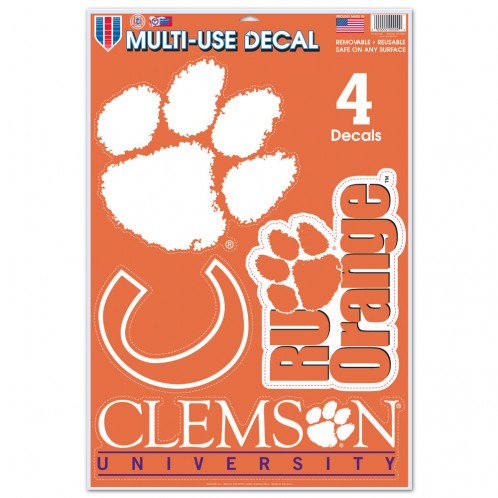 Clemson Tigers Decal 11x17 Multi Use Cut to Logo 4 Piece