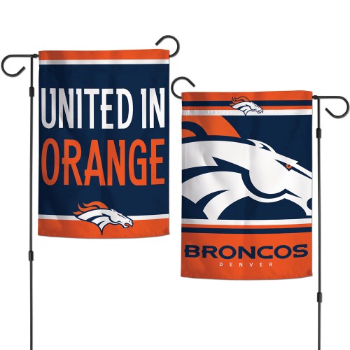 Denver Broncos Flag 12x18 Garden Style 2 Sided Slogan Design Special Order