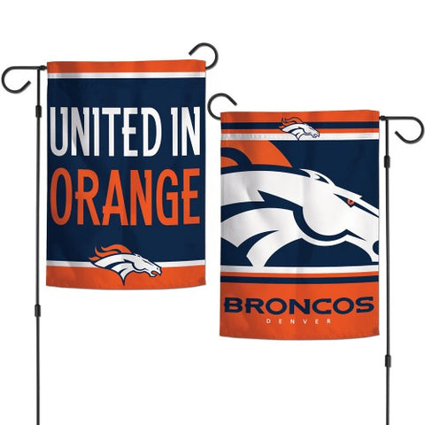 Denver Broncos Flag 12x18 Garden Style 2 Sided Slogan Design Special Order