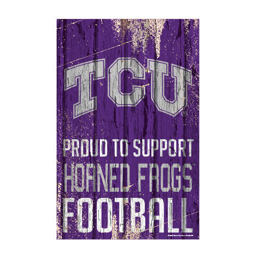 Texas Christian Horned Frogs Sign 11x17 Wood Proud to Support Design
