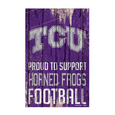 Texas Christian Horned Frogs Sign 11x17 Wood Proud to Support Design