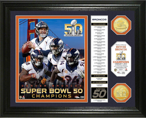 Denver Broncos Super Bowl 50 Banner Wool Champions Silver Coin Photo Mint