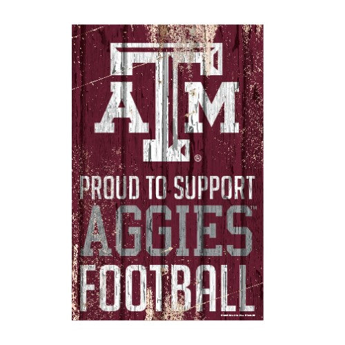 Texas A&M Aggies Sign 11x17 Wood Proud to Support Design