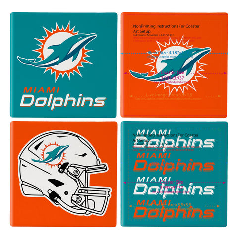 Miami Dolphins Coaster Set 4 Piece with Wood Caddy
