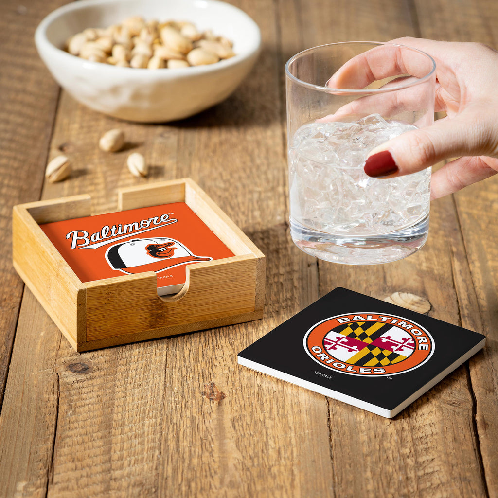 Baltimore Orioles Coaster Set 4 Piece with Wood Caddy