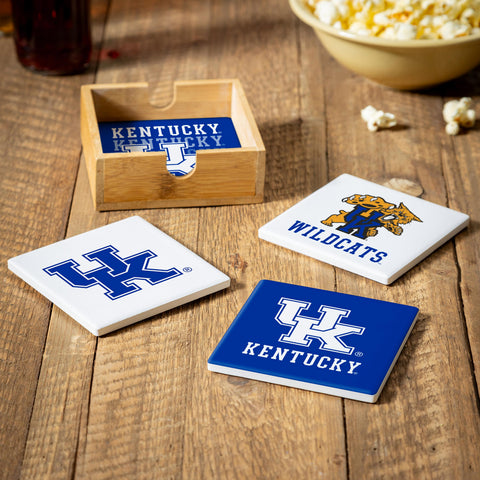 Kentucky Wildcats Coaster Set 4 Piece with Wood Caddy