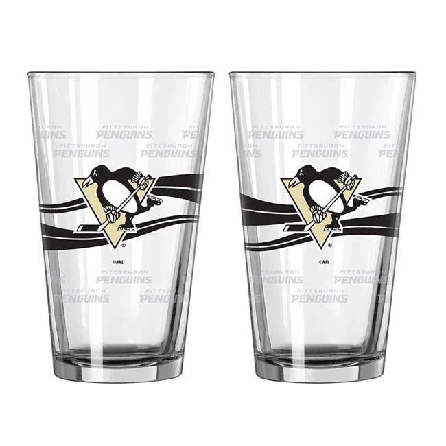 Pittsburgh Penguins Glass Pint Satin Etch 2 Piece Set