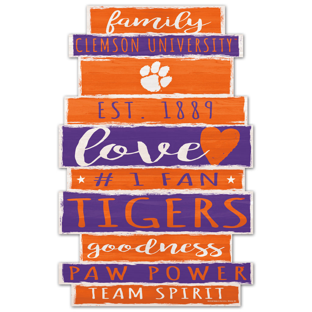 Clemson Tigers Sign 11x17 Wood Family Word