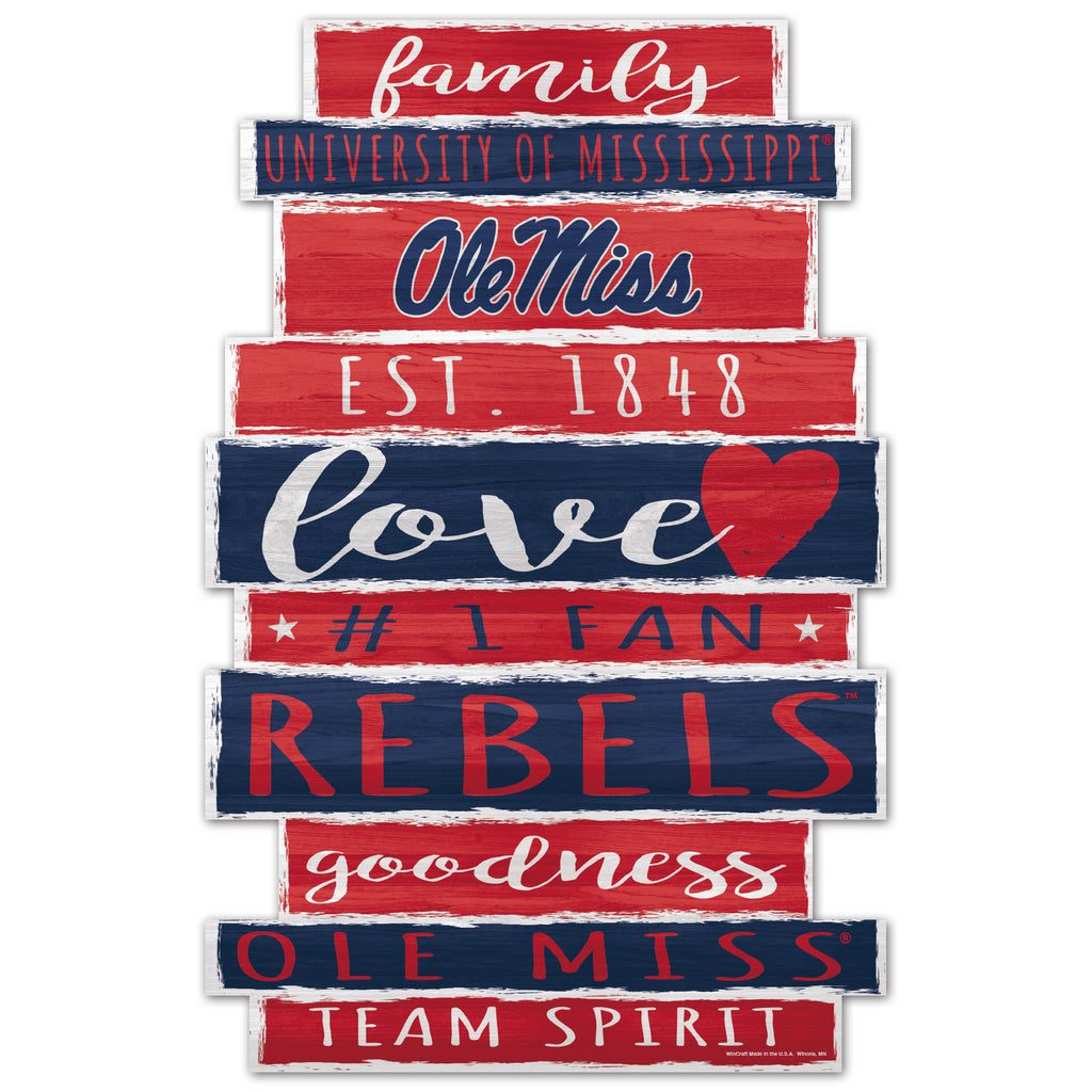 Ole Miss Rebels Sign 11x17 Wood Family Word