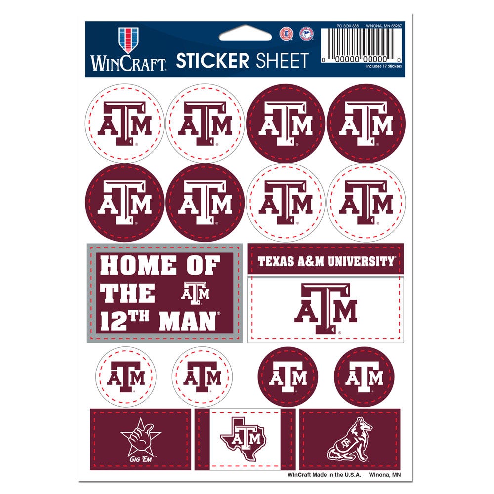 Texas A&M Aggies Decal Sheet 5x7 Vinyl