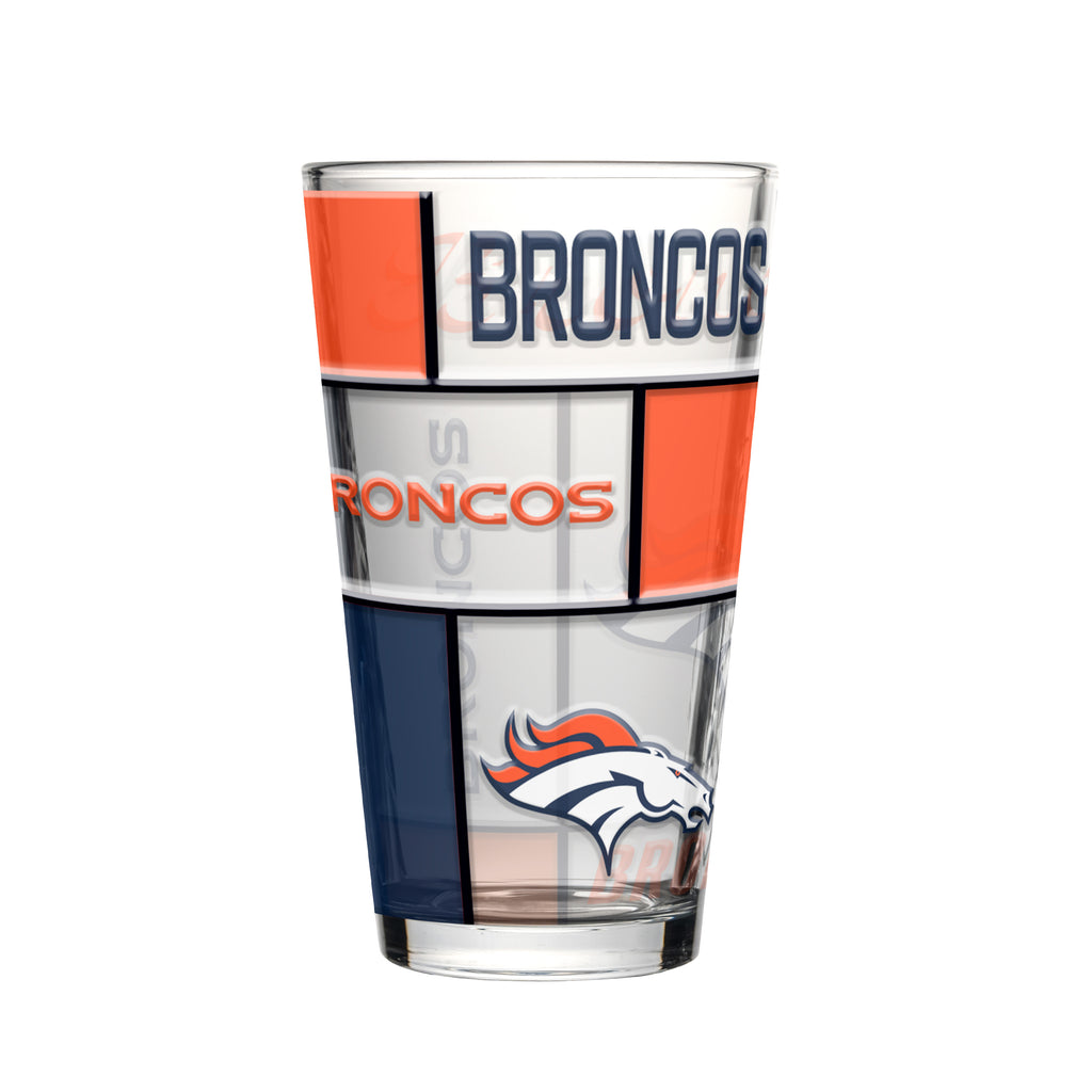 Denver Broncos Pint Glass 16oz Quilted Stained Boxed