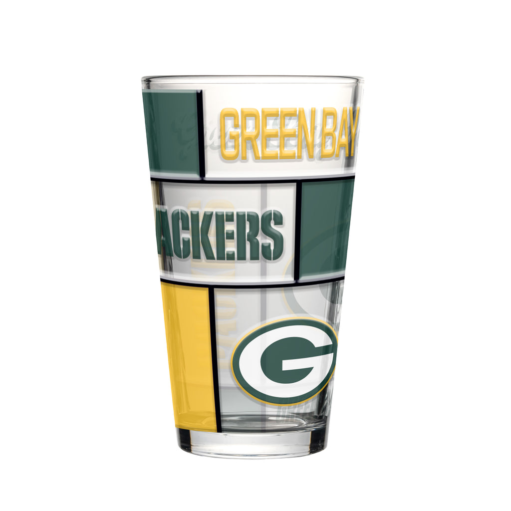Green Bay Packers s Pint Glass 16oz Quilted Stained Boxed