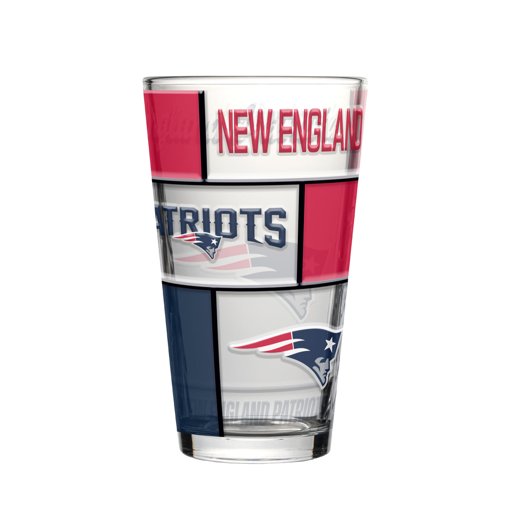 New England Patriots Pint Glass 16oz Quilted Stained Boxed