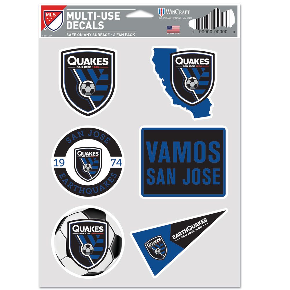 San Jose Earthquakes Decal Multi Use Fan 6 Pack Special Order