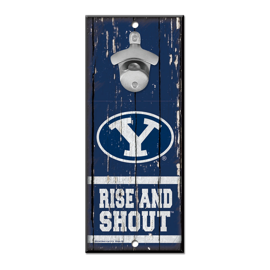 BYU Cougars Sign Wood 5x11 Bottle Opener Slogan