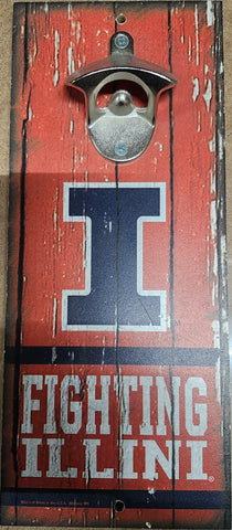 Illinois Fighting Illini Sign Wood 5x11 Bottle Opener Alternate