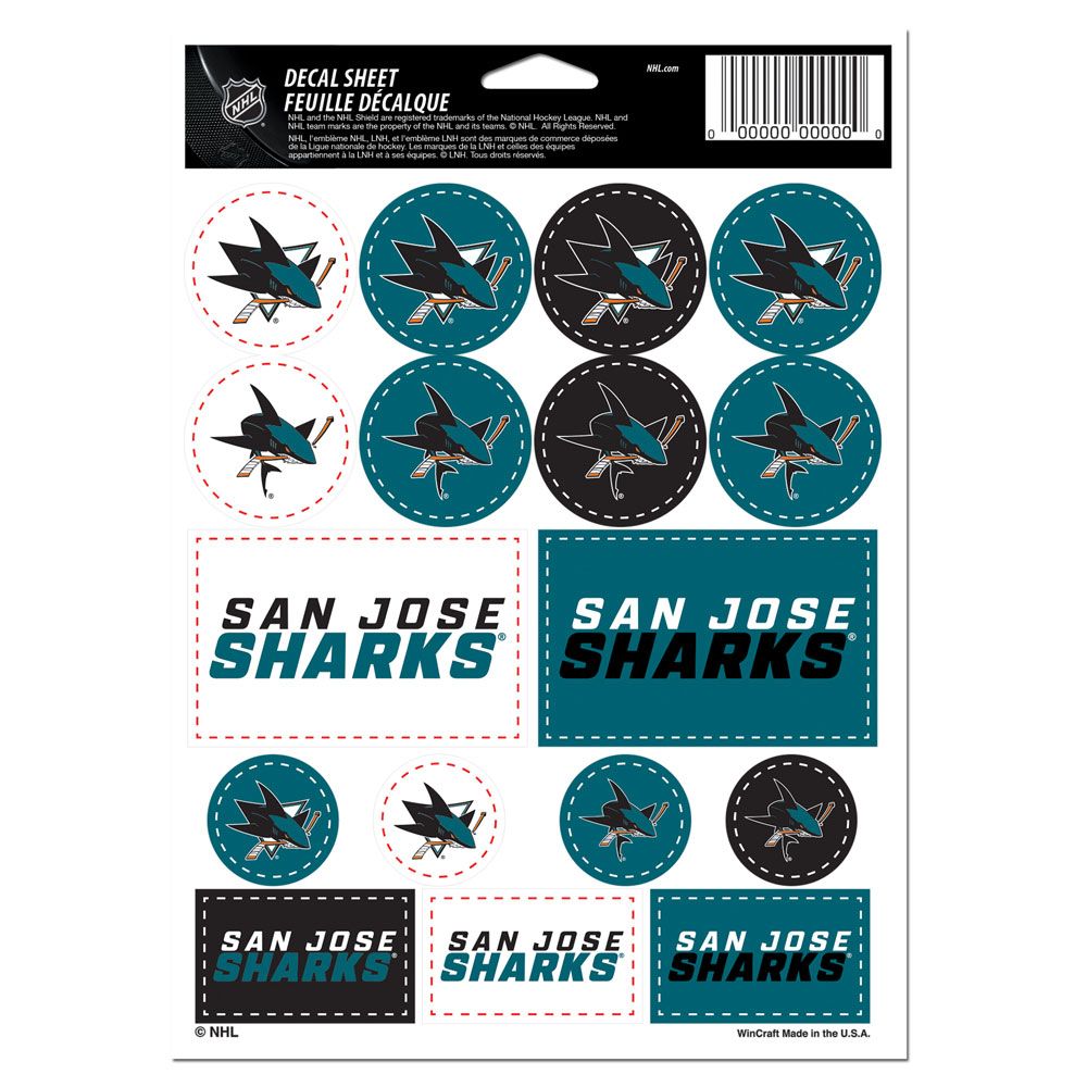 San Jose Sharks Decal Sheet 5x7 Vinyl Special Order