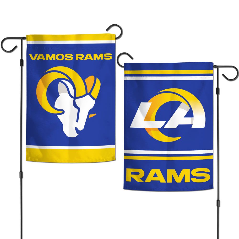 Los Angeles Rams Flag 12x18 Garden Style 2 Sided Slogan Design Special Order
