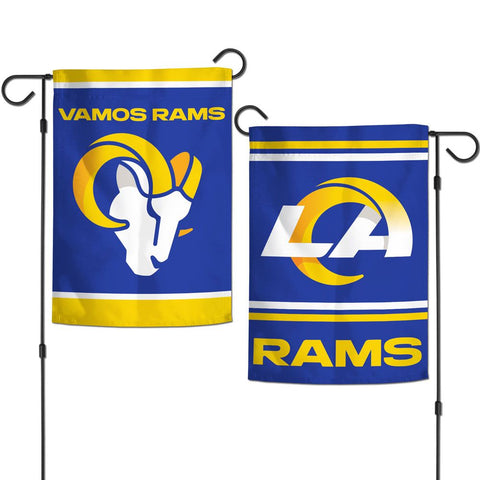 Los Angeles Rams Flag 12x18 Garden Style 2 Sided Slogan Design Special Order