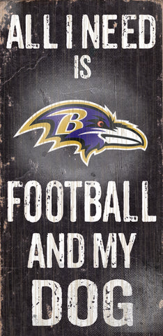 Baltimore Ravens Wood Sign Football and Dog 6"x12"