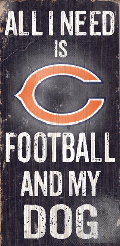 Chicago Bears Wood Sign Football and Dog 6"x12"