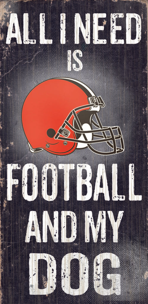 Cleveland Browns Wood Sign Football and Dog 6"x12"