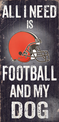 Cleveland Browns Wood Sign Football and Dog 6"x12"