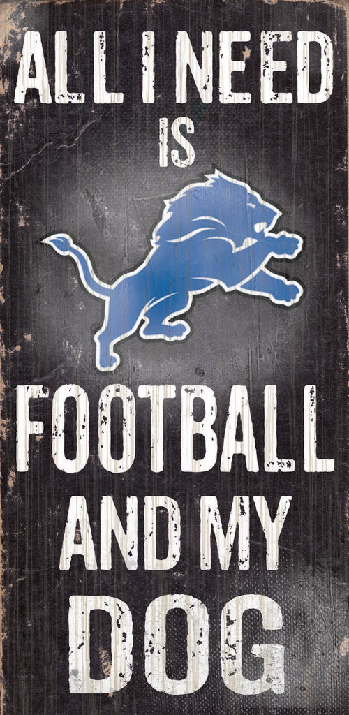 Detroit Lions Wood Sign Football and Dog 6"x12"