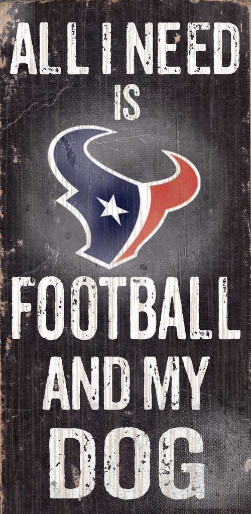 Houston Texans Wood Sign Football and Dog 6"x12"