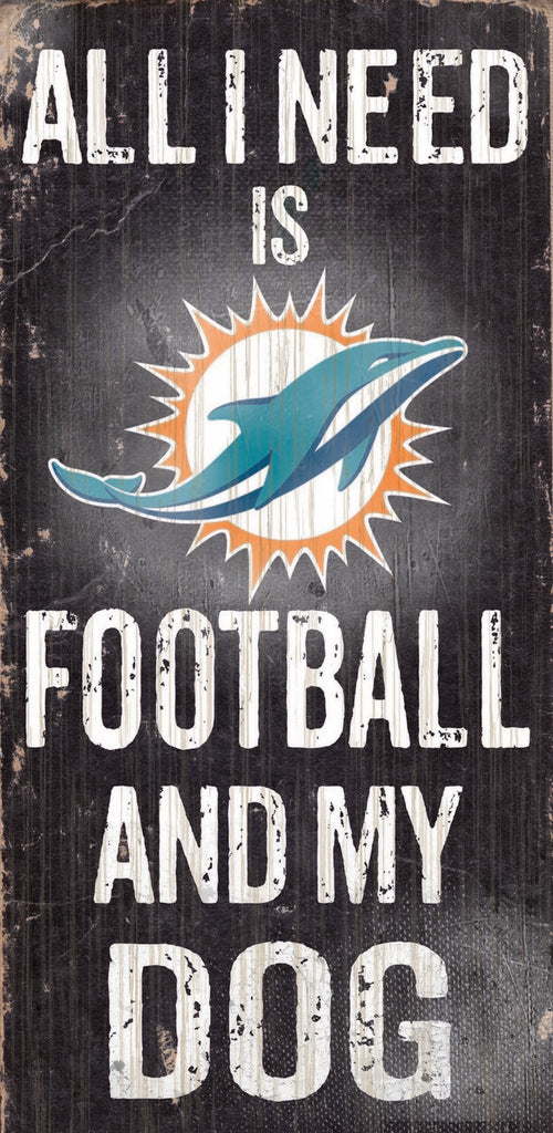 Miami Dolphins Wood Sign Football and Dog 6"x12"