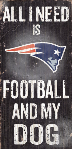 New England Patriots Wood Sign Football and Dog 6"x12"