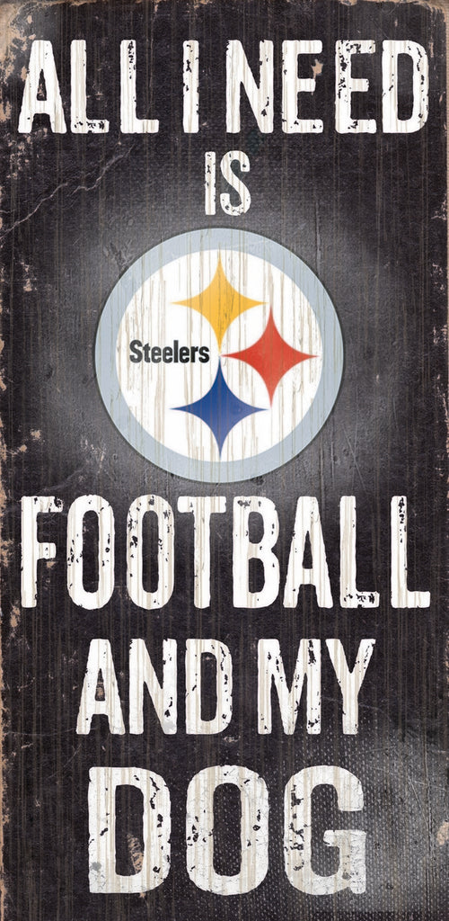 Pittsburgh Steelers Wood Sign Football and Dog 6"x12"