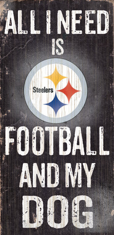 Pittsburgh Steelers Wood Sign Football and Dog 6"x12"