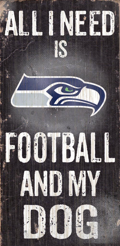 Seattle Seahawks Wood Sign Football and Dog 6"x12"
