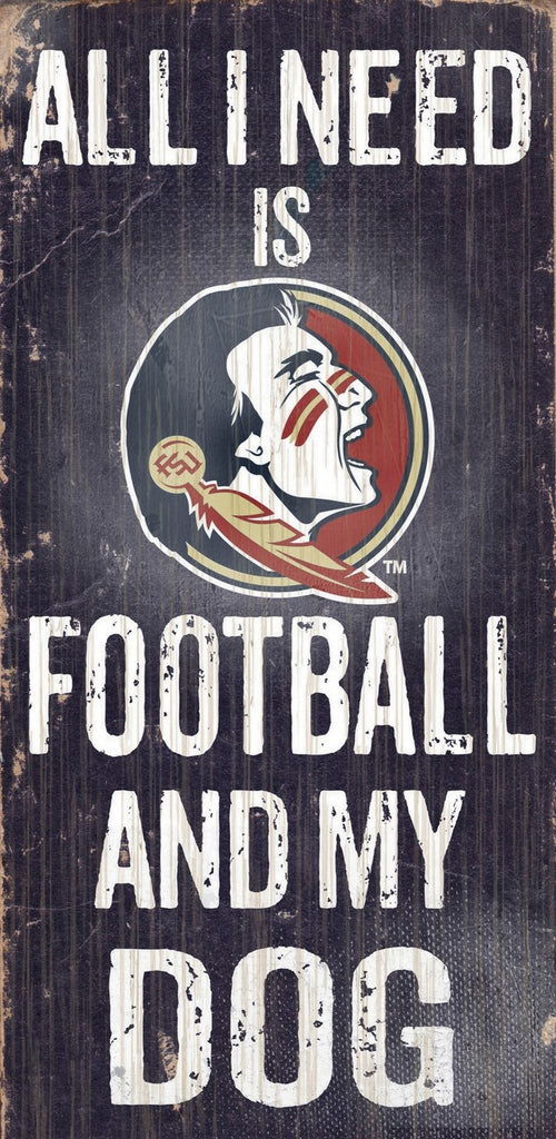 Florida State Seminoles Wood Sign Football and Dog 6"x12"