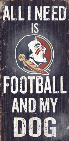 Florida State Seminoles Wood Sign Football and Dog 6"x12"