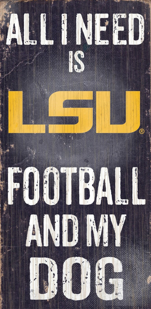 LSU Tigers Wood Sign Football and Dog 6"x12"