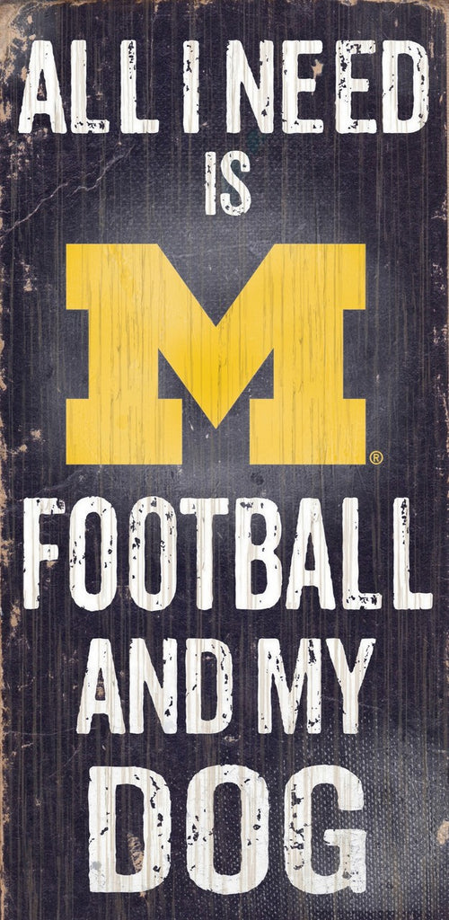 Michigan Wolverines Wood Sign Football and Dog 6"x12"