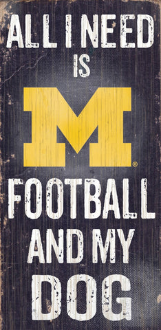 Michigan Wolverines Wood Sign Football and Dog 6"x12"