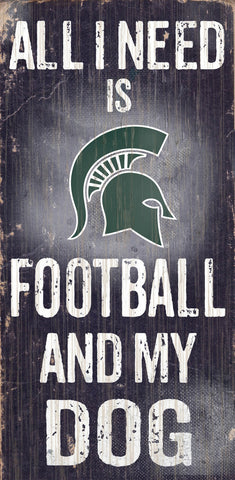 Michigan State Spartans Wood Sign Football and Dog 6"x12"
