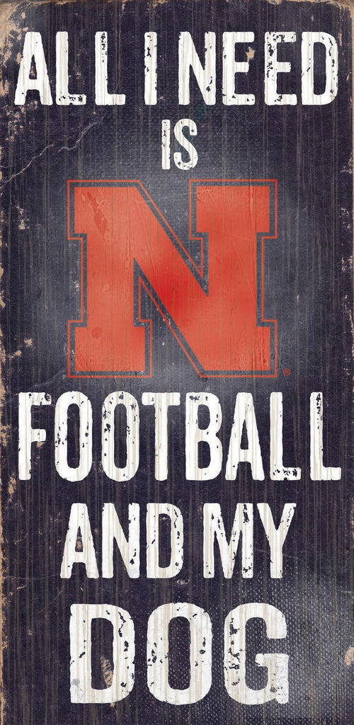 Nebraska Cornhuskers Wood Sign Football and Dog 6"x12"