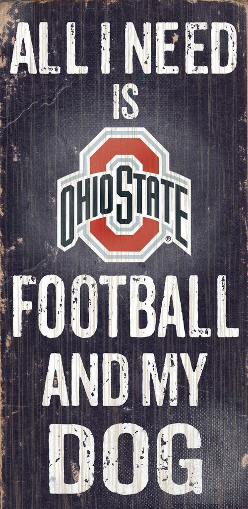 Ohio State Buckeyes Wood Sign Football and Dog 6"x12"