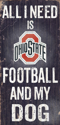 Ohio State Buckeyes Wood Sign Football and Dog 6"x12"